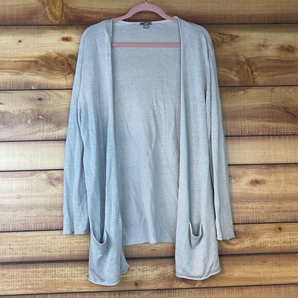J‎ Jill Cardigan Sweater Womens XL Linen Blend Open Long Sleeve Gray Pockets - Picture 1 of 5
